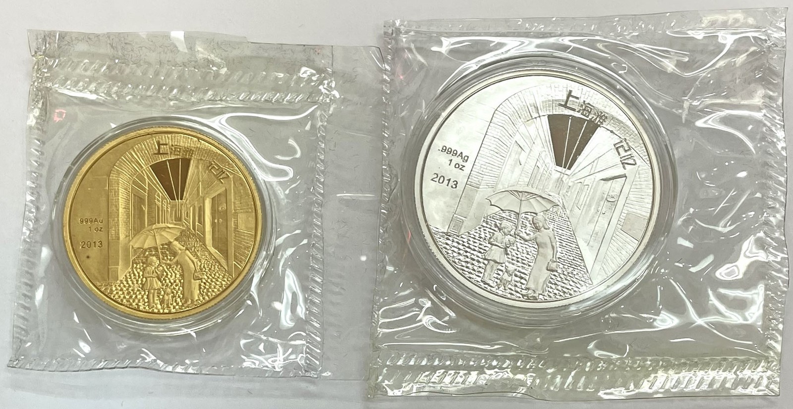 2013 GOLD & SILVER CHINESE 1oz .9999 FINE SHANGHAI MEMORY 2 COIN ^ SCROLL SET