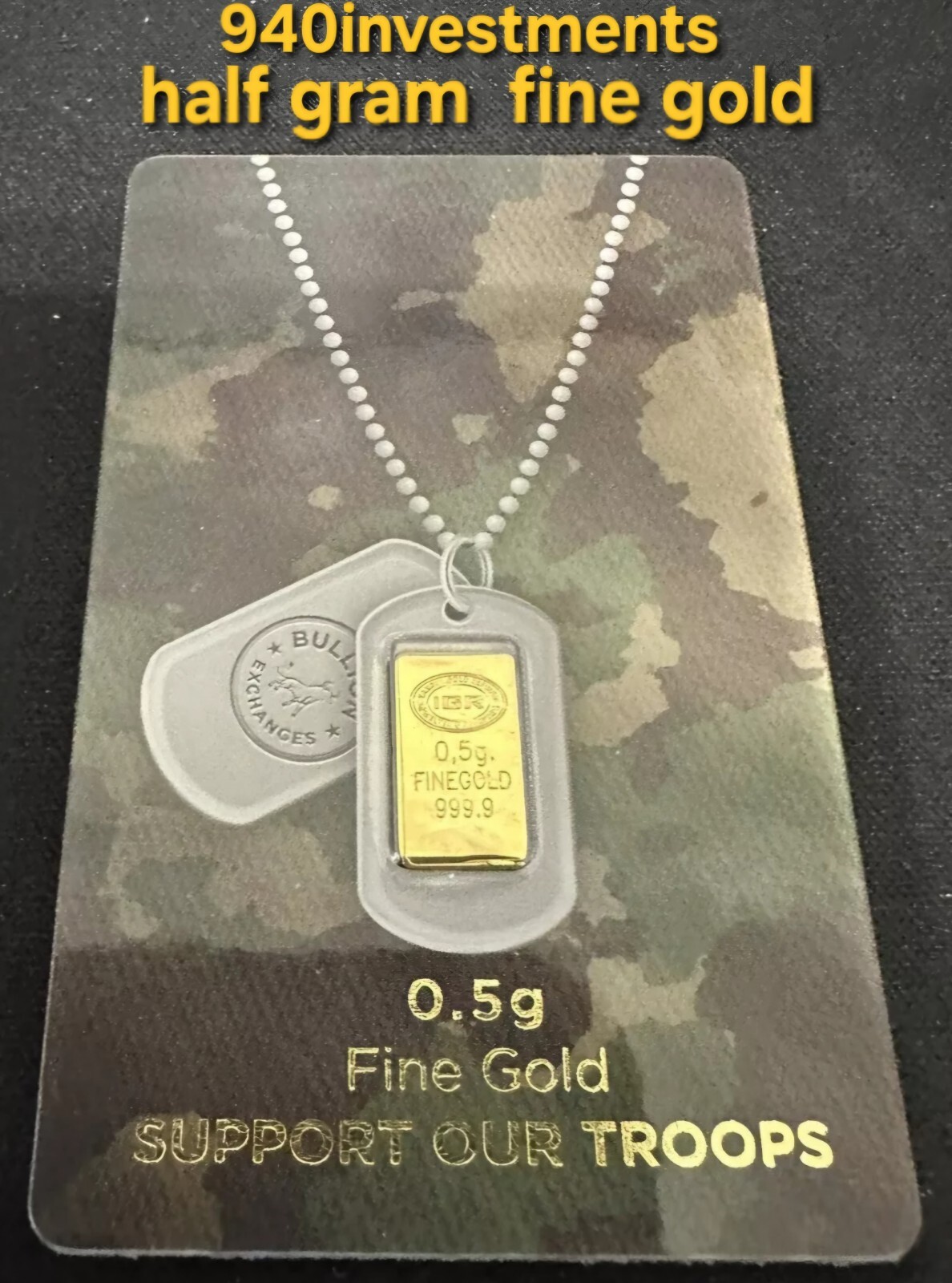 1/2 gram Fine Gold Support Our Troops Bar .5 (g) Gram 🇺🇸 💰 Factory Sealed