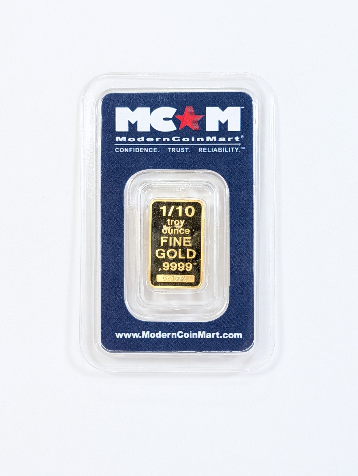 1/10th Ounce MCM Modern Coin Mart Sunshine Minting .9999 Fine Gold Bar In Assay