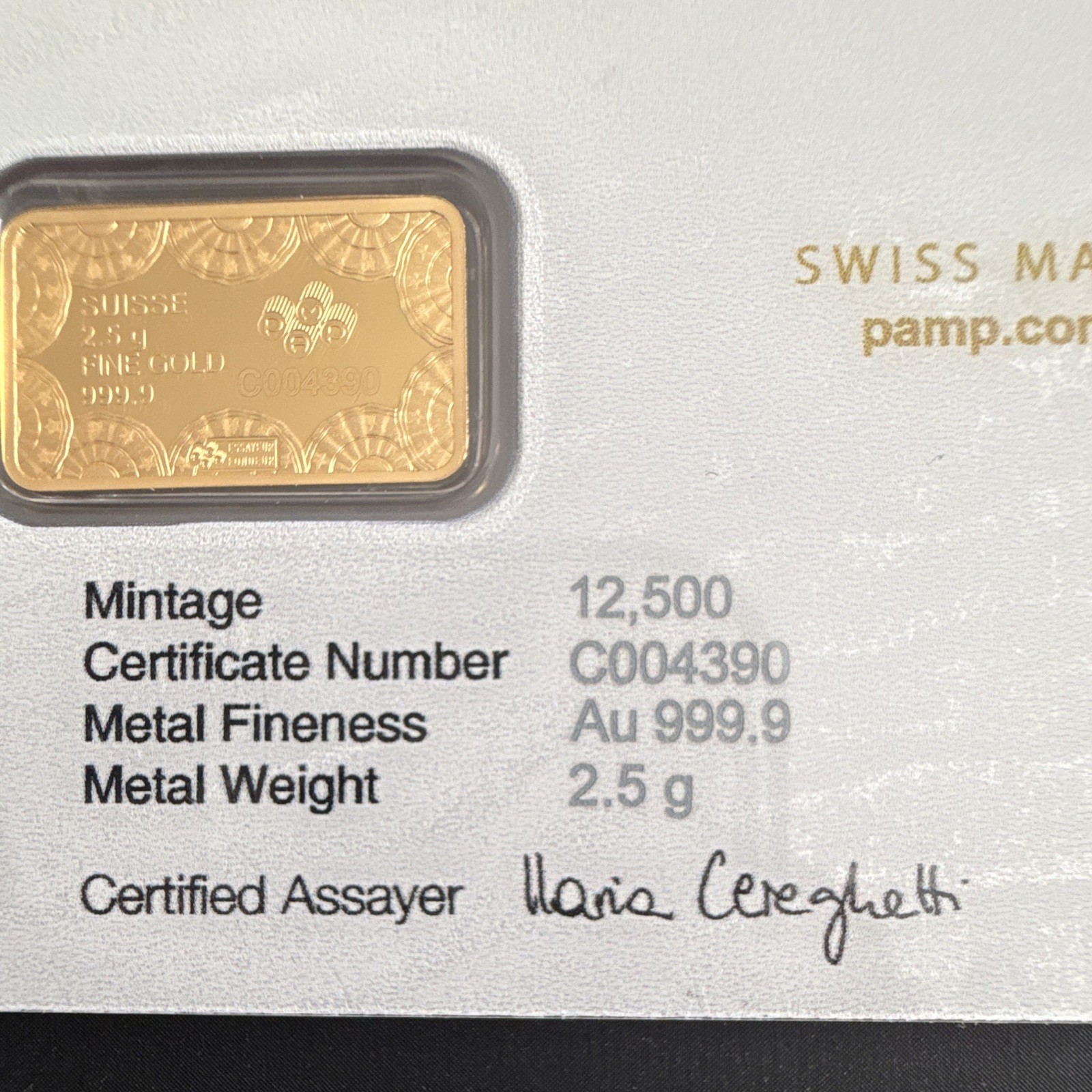 2.5 gram Gold Bar – PAMP 250th Anniversary of the USA Limited Mintage /12,500