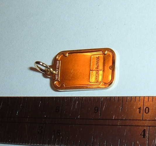 24K STAFANO ORO ITALY 999.9 FINE GOLD BAR 14K GOLD BEZEL CHARM PENDANT 1.51 gram