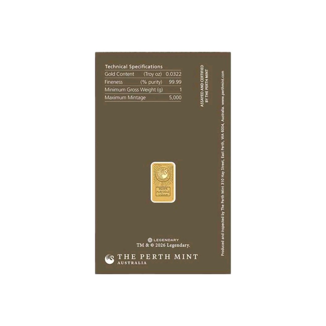 1g Gold Bar Dune Perth Mint 1 Gram 9999 Fine Gold in Blister 24 Carats