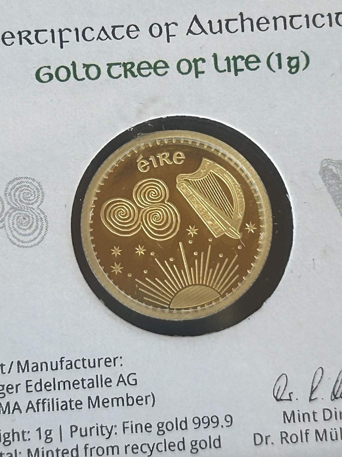 Geiger Edelmetalle 1 Gram Fine Gold Tara Coins Gold Tree of Life Sealed