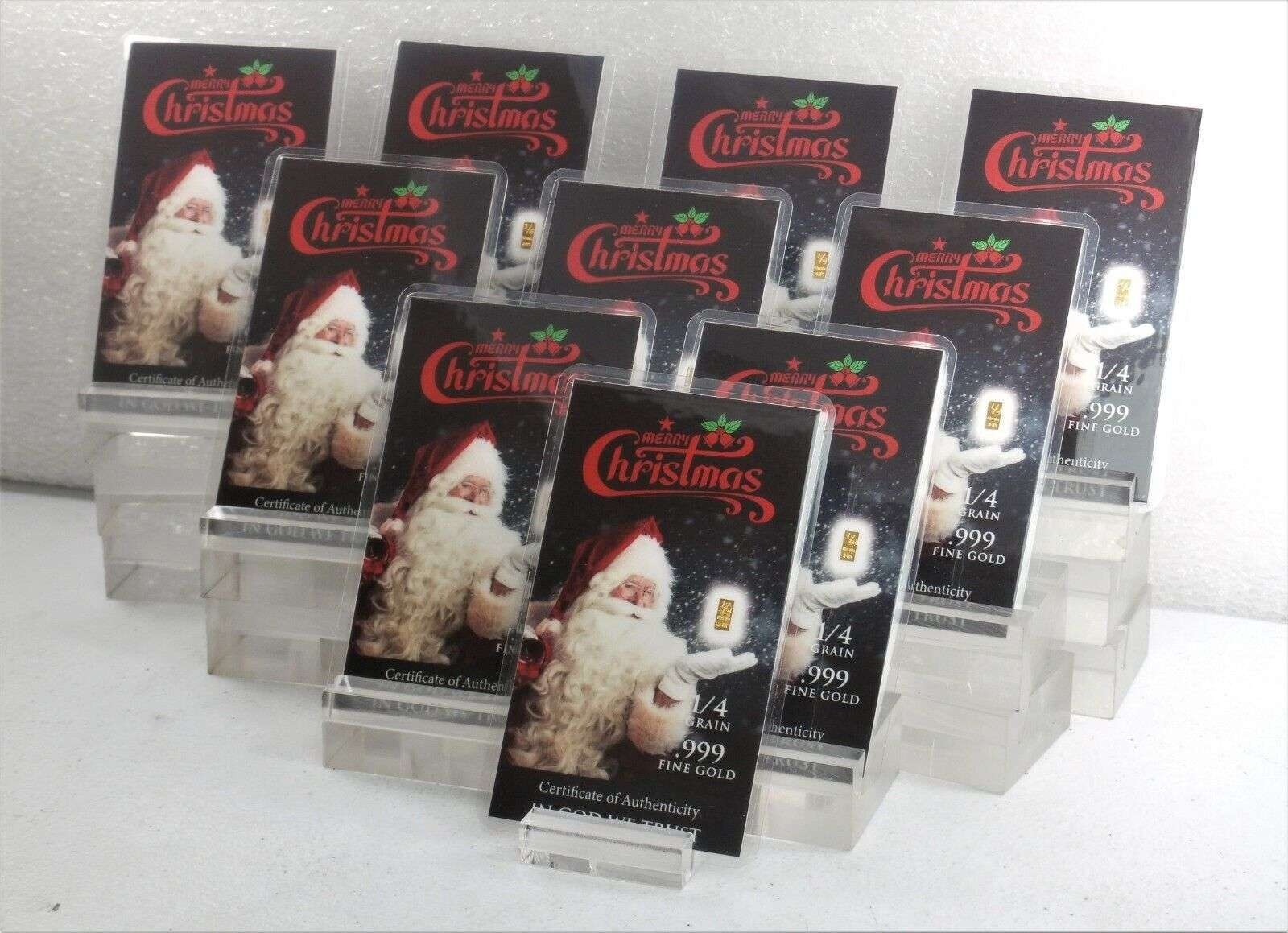 Merry Christmas Santa –1/15 Gram Total Pure .999 Fine 24k Gold 10 TEN PACK!