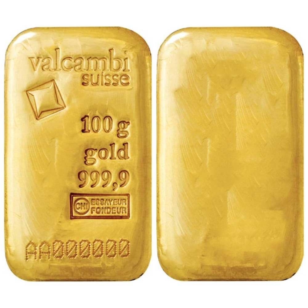 100 Gram Valcambi Suisse .9999 Fine Gold Bar – Cast
