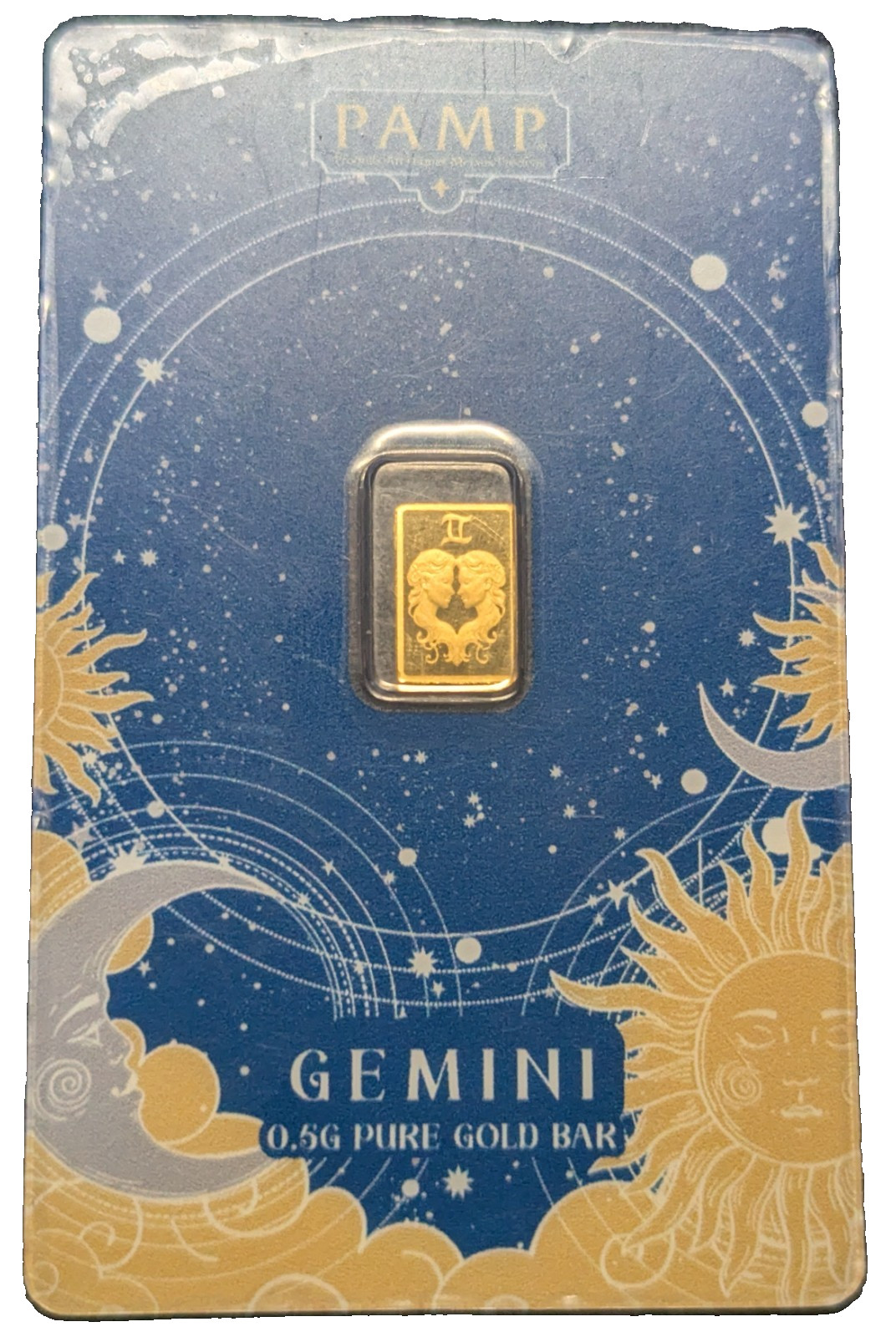 PAMP Suisse – Zodiacs Gemini 1/2 Gram Pure Gold Bar in Assay Card