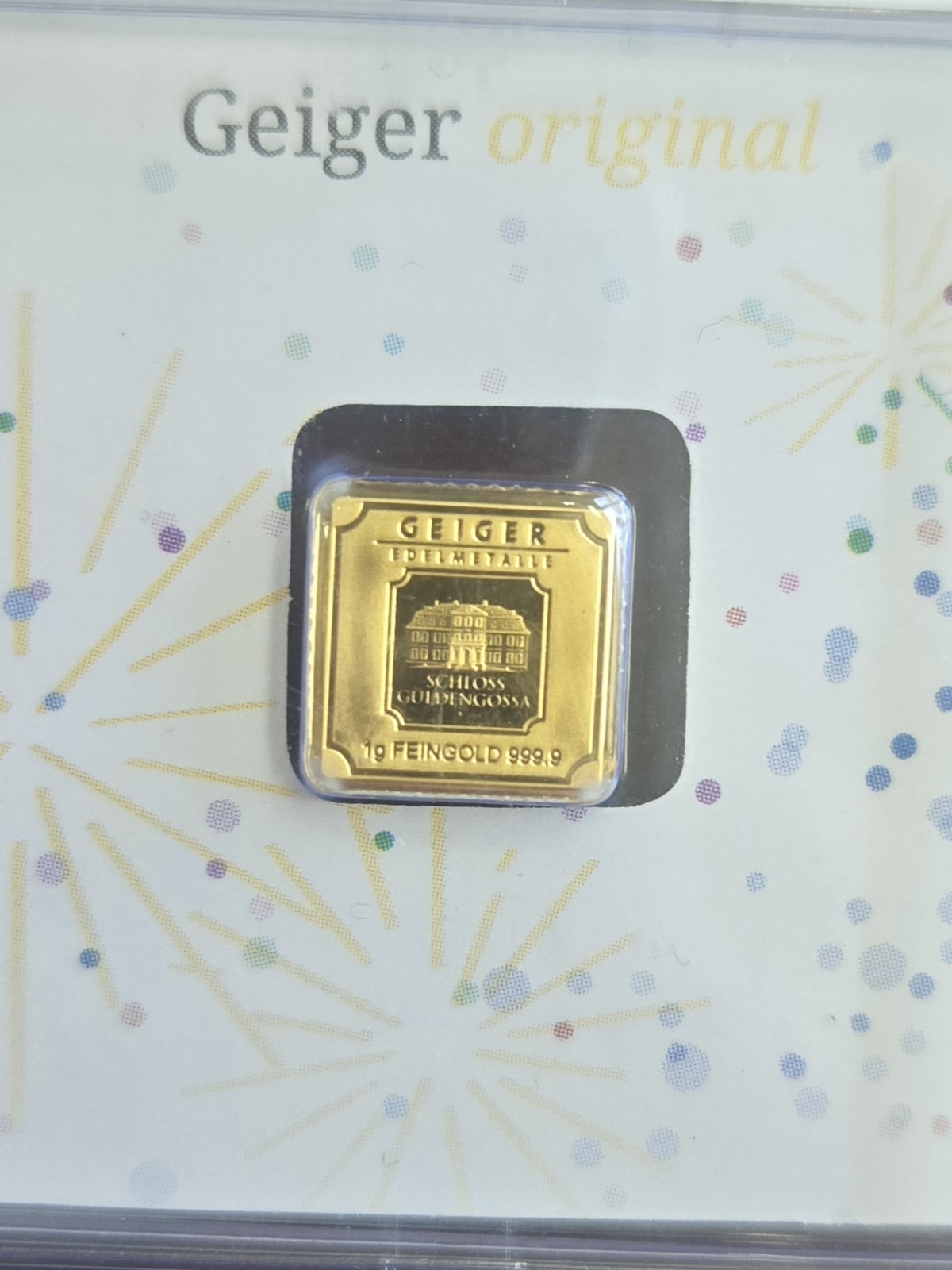Geiger Edelmetalle Gold 1 Gram .999 Fine Square Germany Sealed