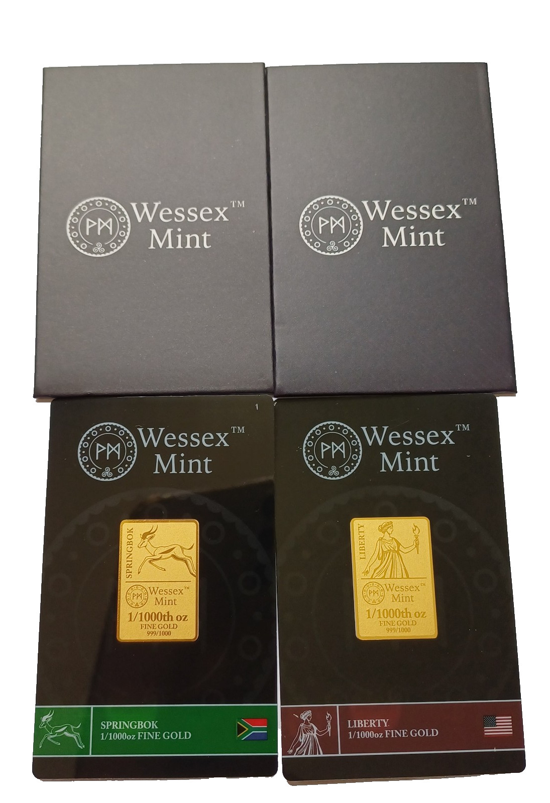 Wessex Mint 1/1000th oz x 2 Fine Gold Bars Bundle 999.9 24ct RRP 39.99 each