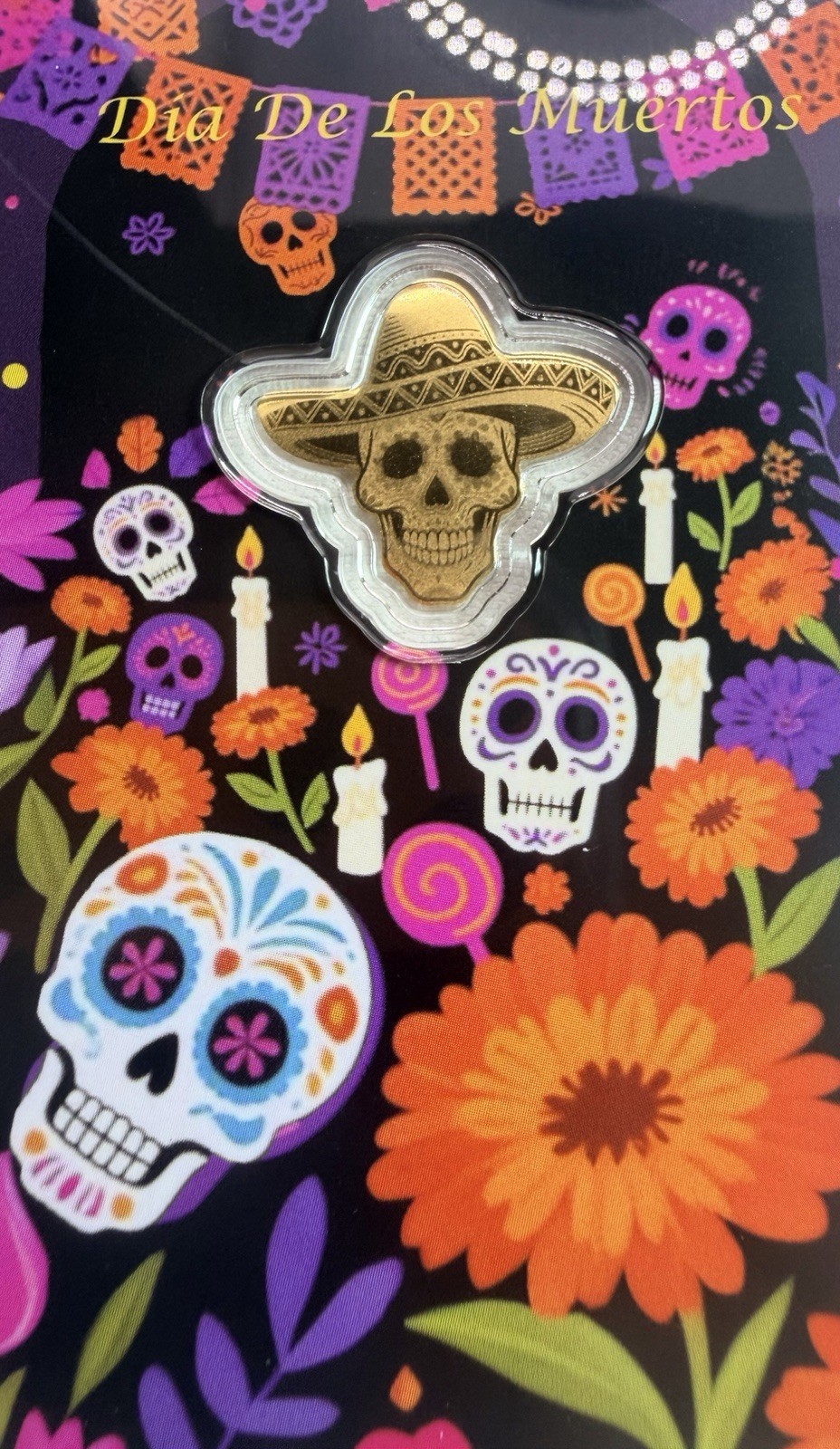 2026 Liberia 1/1000th Gold Carded Dia De Los Muertos Special Shaped with Capsule
