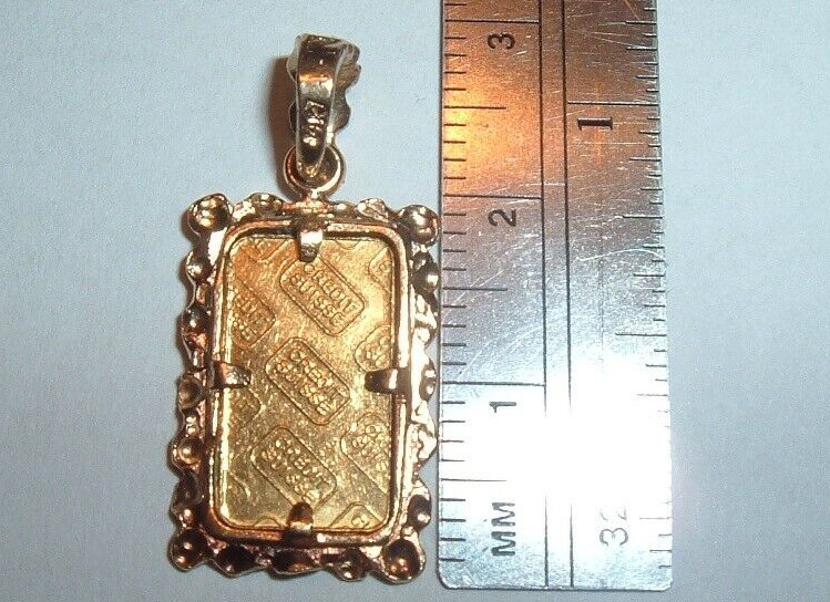 24K GOLD Credit Suisse 999.9 FINE INGOT BAR 14K NUGGET BEZEL PENDANT CHAIN 3.4g