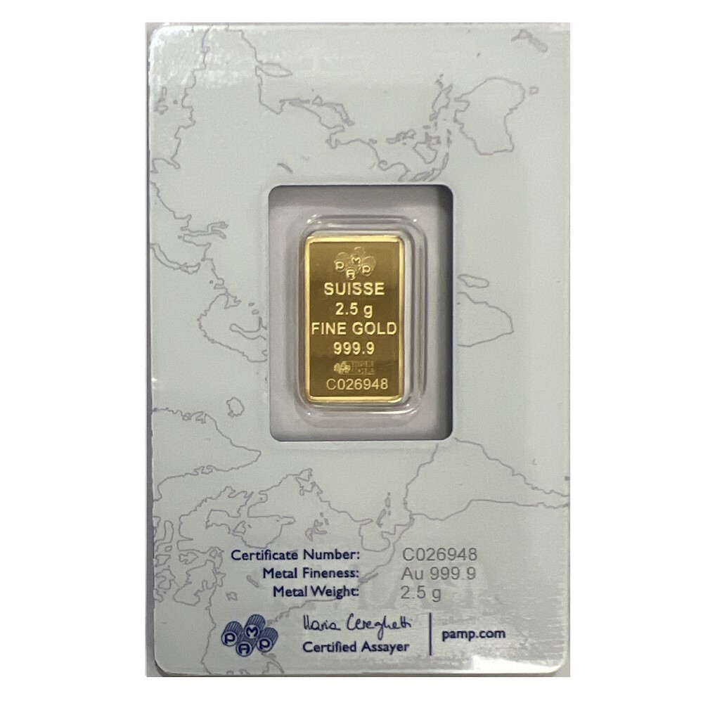 PAMP Suisse Rosa 2.5 gram Gold Bar .9999 Fine Gold Bar – Sealed Assay Card