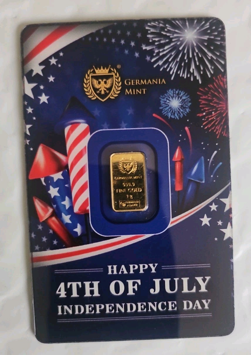 HAPPY 4TH OF JULY INDEPENDENCE DAY 1G GOLD GERMANIA MINT
