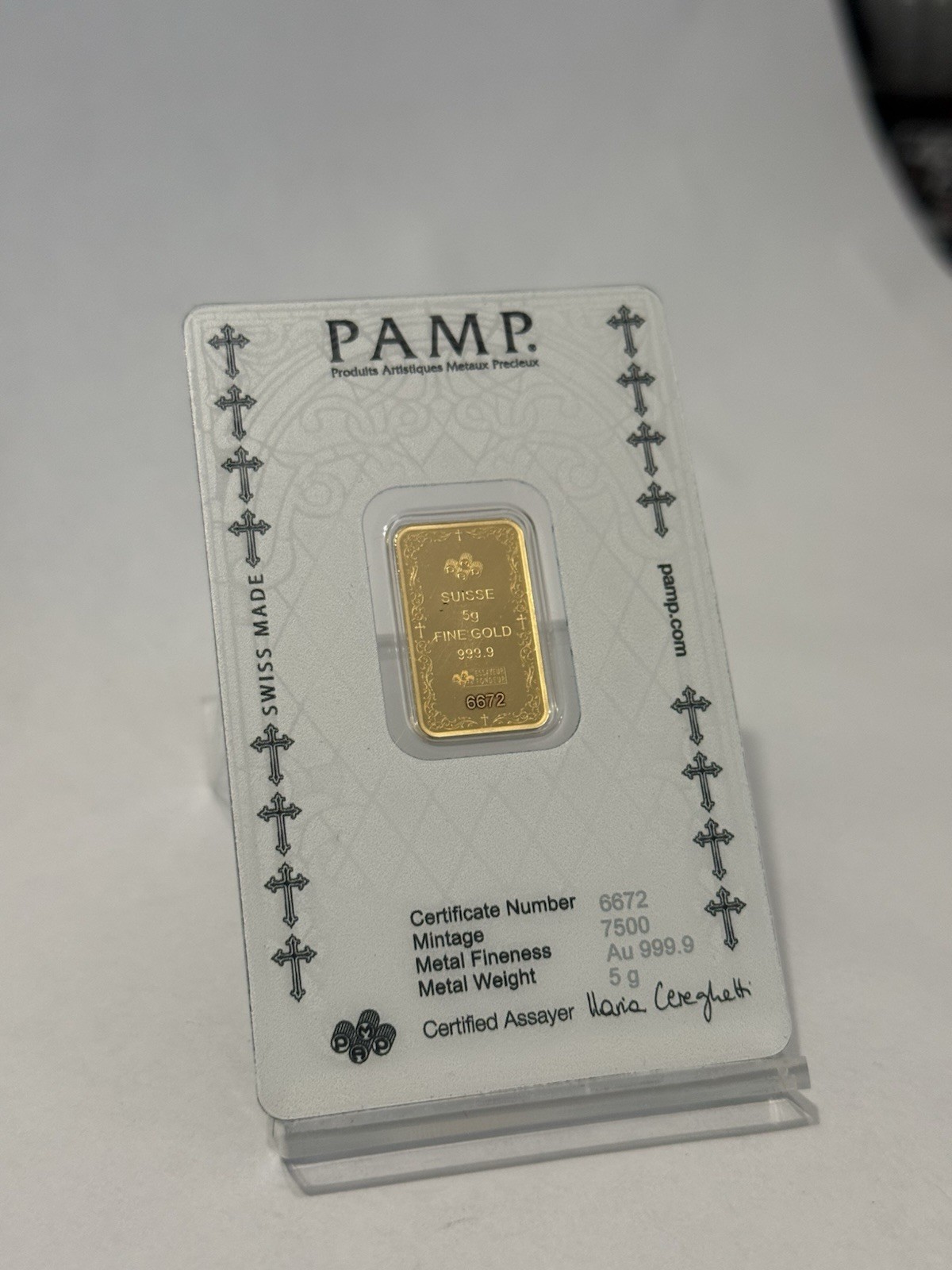 2025 5 g Gram .9999 Gold Bar PAMP Suisse Cross of Christianity in Assay & Sleeve