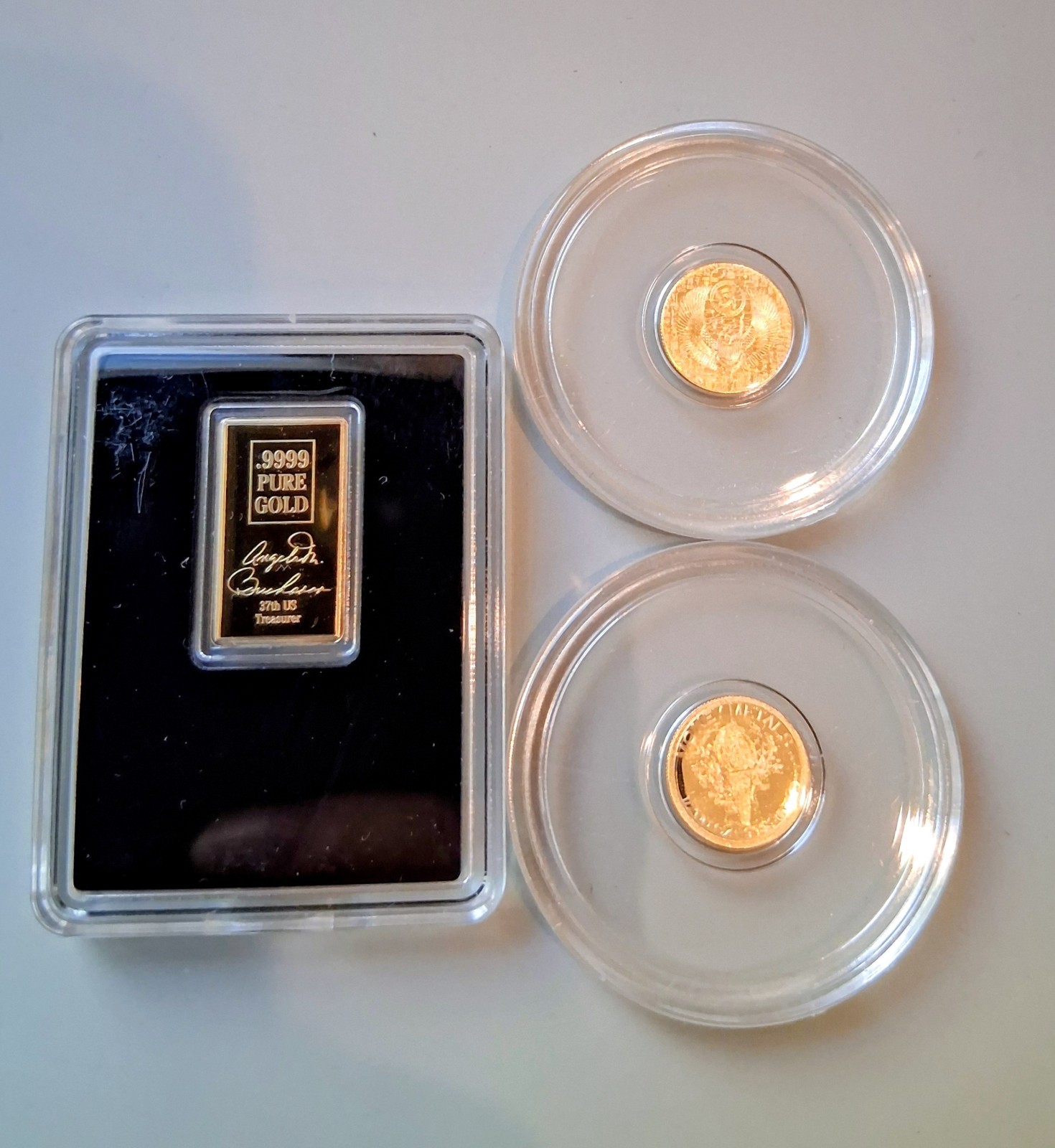 Lot 3 Gold Round Bar .999 Pure Gold Gaudens Mercury Scarab Estate Sale 24k