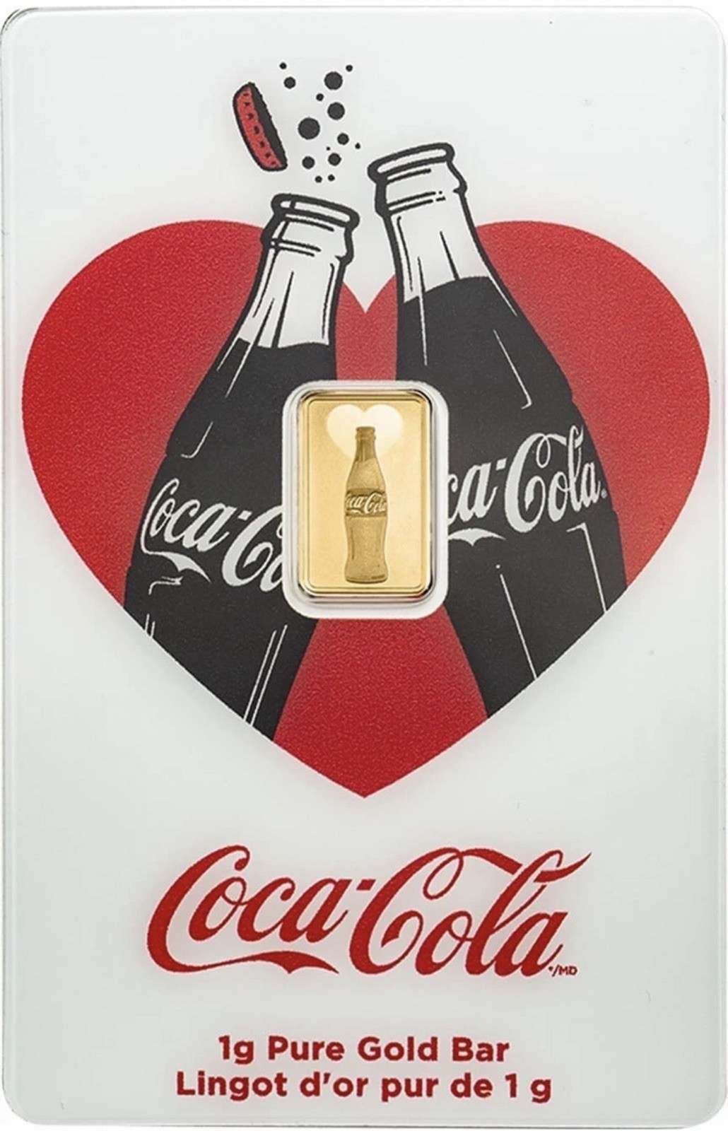 1 Gram Gold Bar PAMP Coca-Cola Valentine’s Love Bar .9999 Fine In Assay
