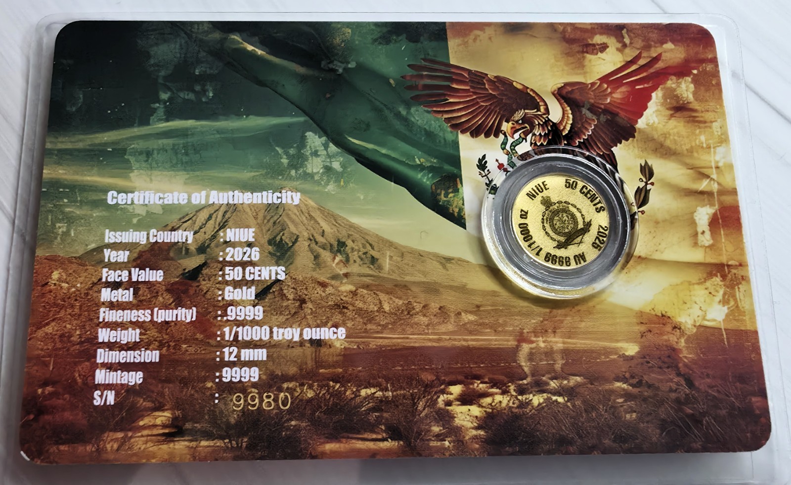 2026 Niue Mexican Libertad 1/1000 oz Gold Coincard – Ultra Rare Fractional Gold