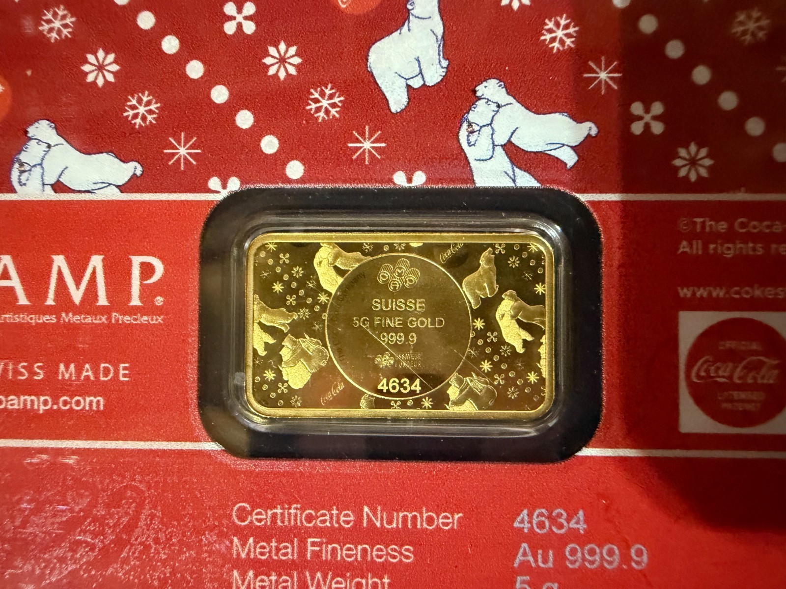5g Pamp Coca Cola Polar Bear Limited Mintage #4634/5000