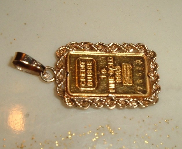 1 GRAM 999.9 FINE GOLD CREDIT SUISSE BAR 14 KT ROPE BEZEL 3MM BAIL PENDANT 1.8g