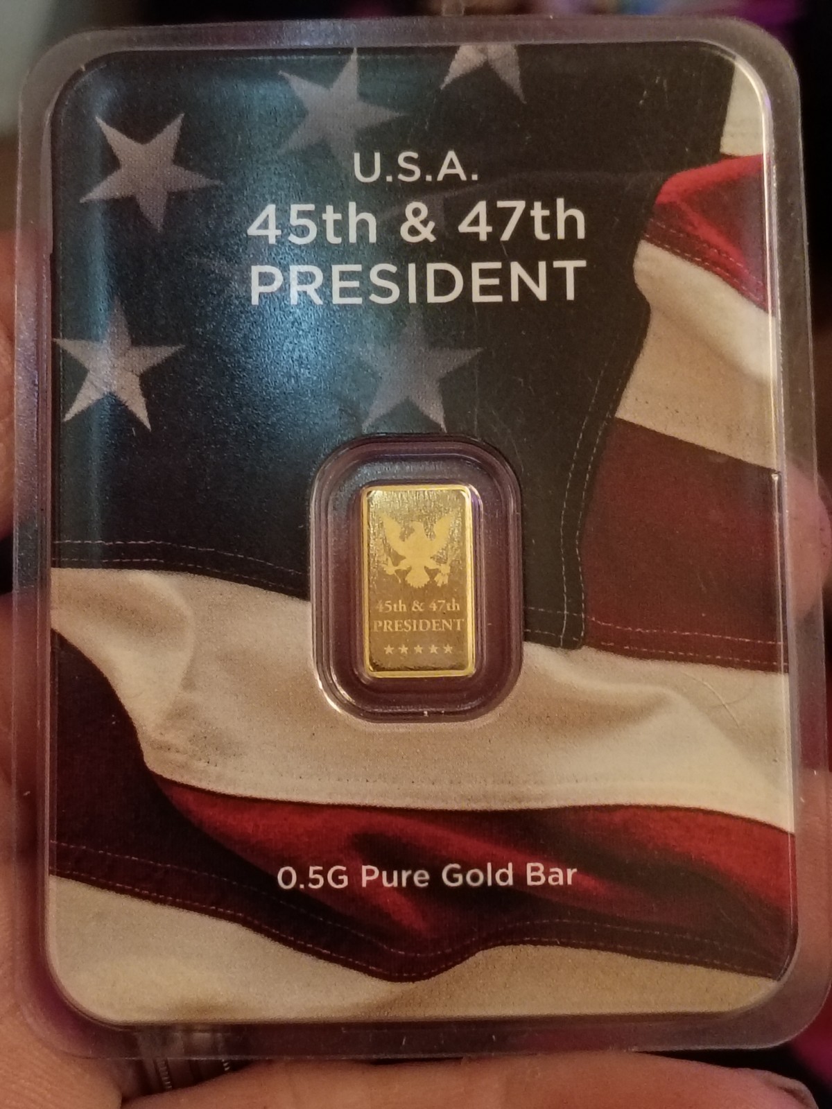 UNIQUE! 45th & 47th President 0.5g Pure Gold Bar .9999 USA. 1/2g Gold Bar.