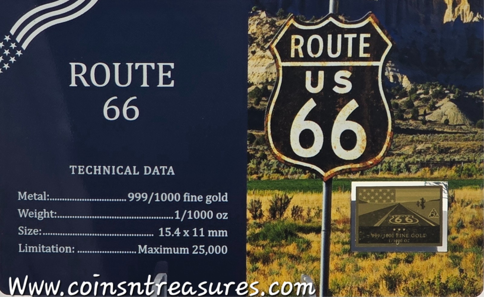 USA Route 66 1/1000 Oz .999 Gold in Coin card 2026