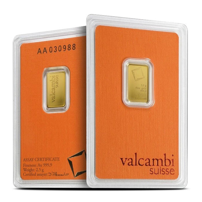 VALCAMBI SUISSE MINT 2.5 GRAM .9999 Pure 24karat GOLD Bullion Bar