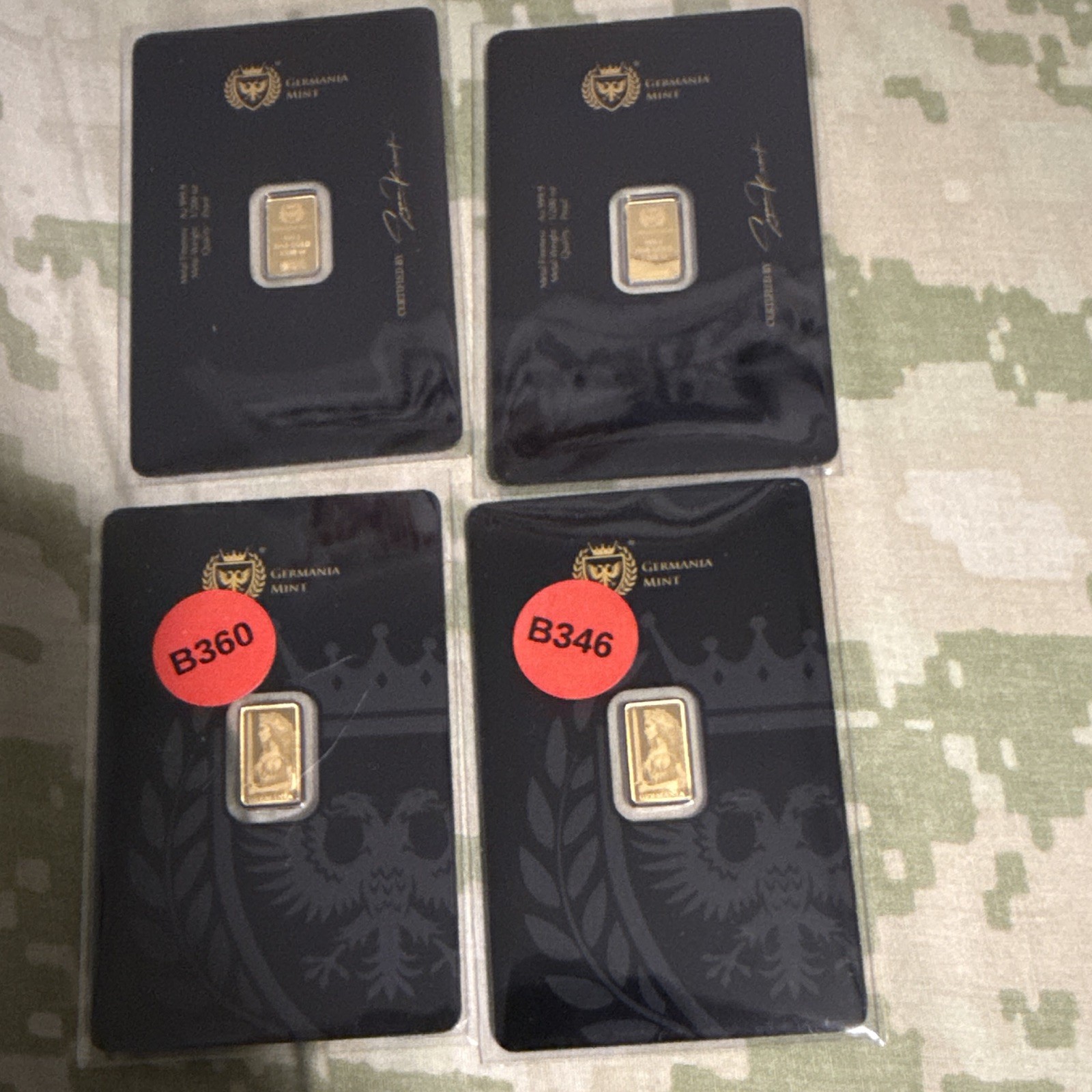 Germania Mint 999.9 Fine Gold Bar 1/200 oz Lot of 4