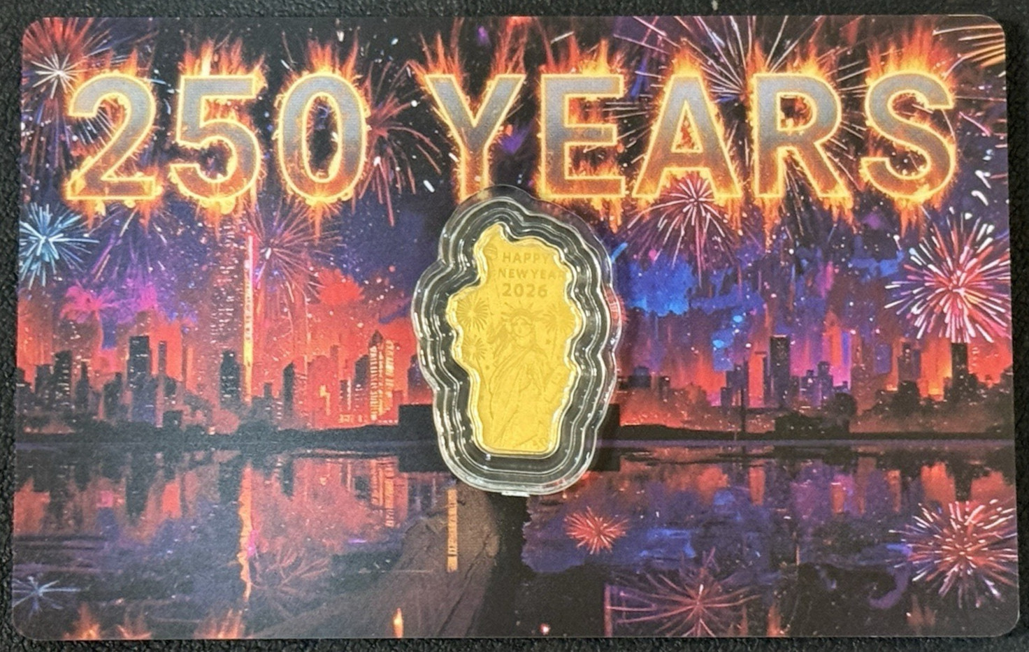 1/1000th Oz .9999 Gold USA 250th Year Anniversary Happy New Year Gold Foil Bar!