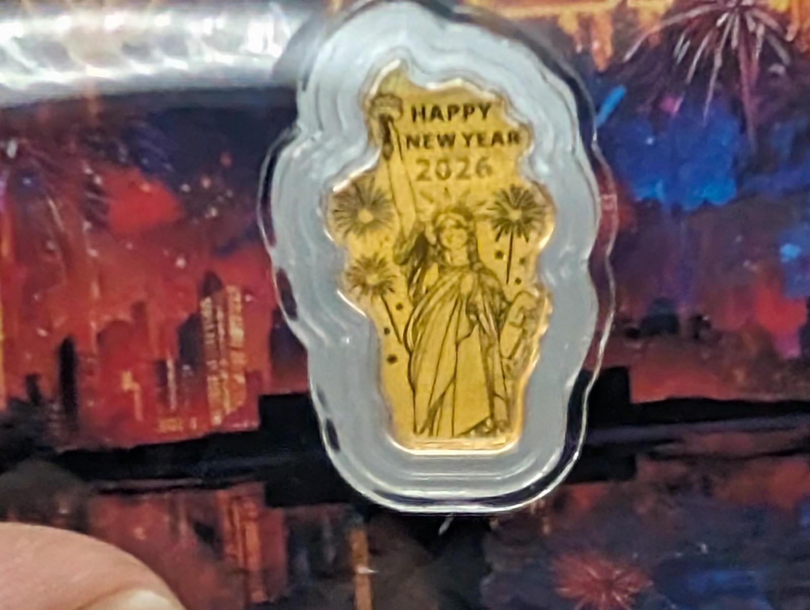 ​2026 Happy New Year 1/1000 oz .999 Fine Gold Bar Statue of Liberty Carded COA