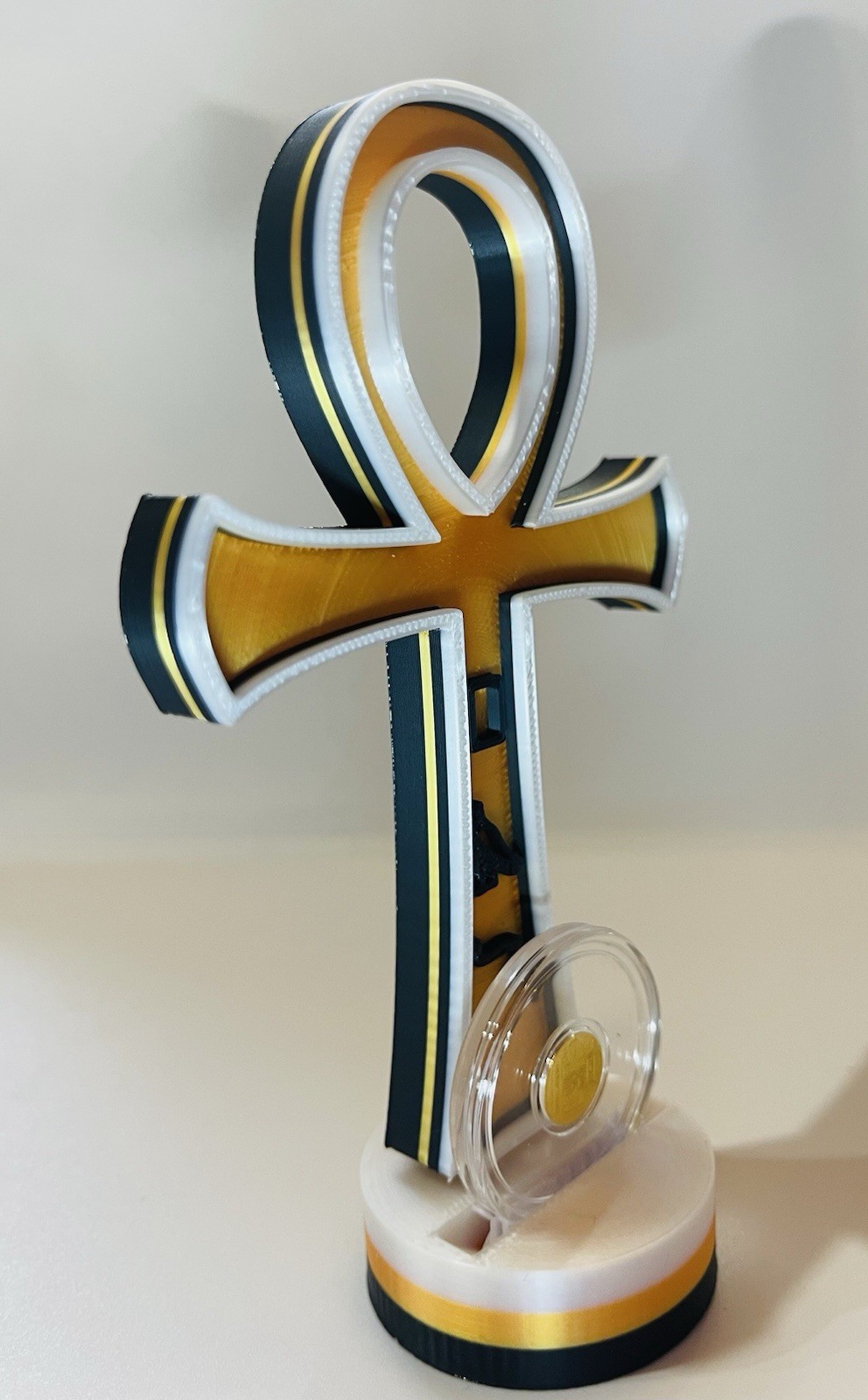 ⭐️Egyptian Golden Ankh 1/200 oz .9999 Gold Coin In Capsule W/ 3D Printed Stand