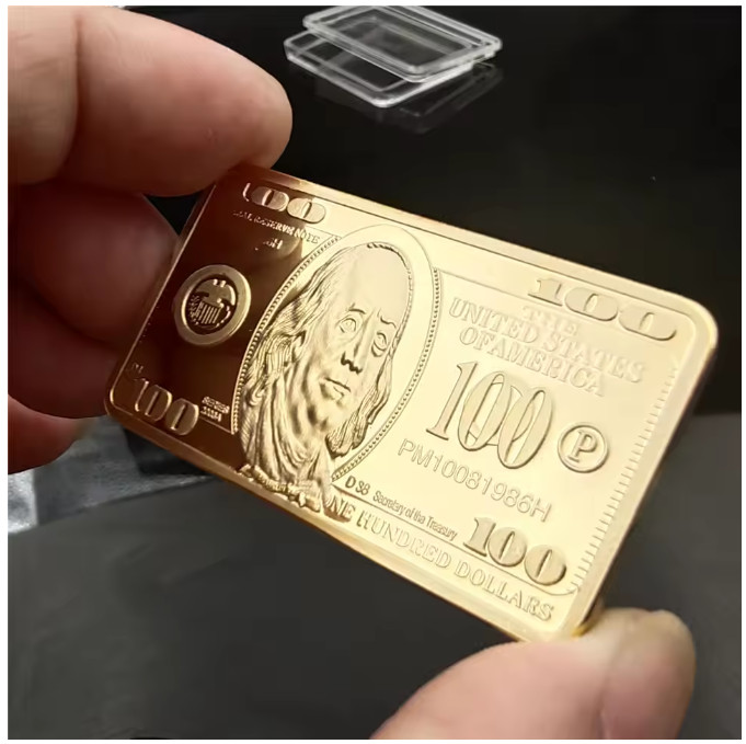 USA 100 Dollar Bullion 24k Gold Bar American Metal Coin Golden Bars USD With Cap