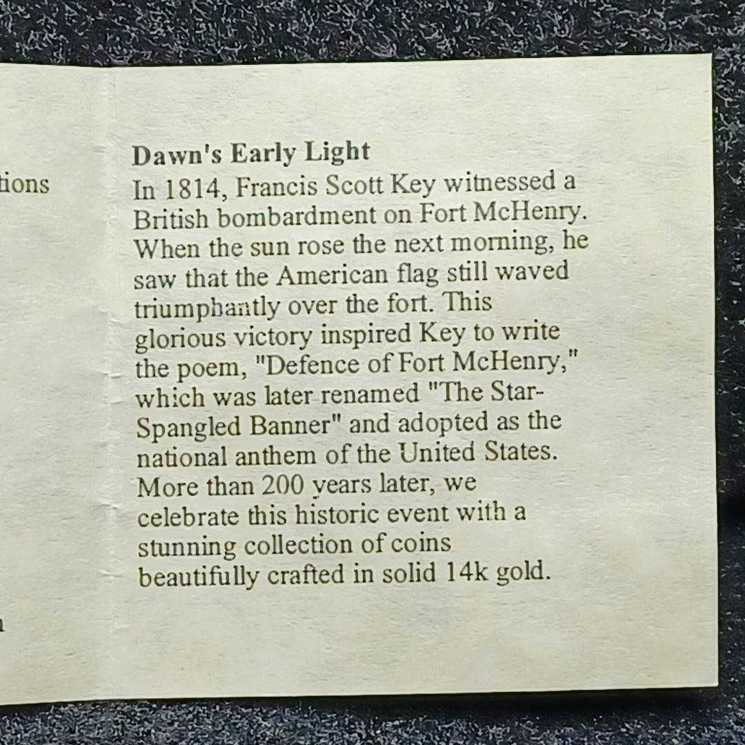 American Mint 0.5 Gram 14K Gold Proof Round Our National Anthem Solid Gold Coll.