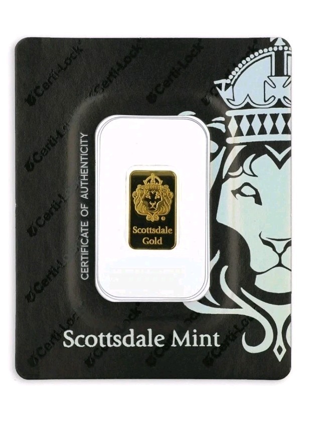 2 gram Scottsdale Mint .9999 Gold Bar – Sealed in Certi-Lock COA #A378
