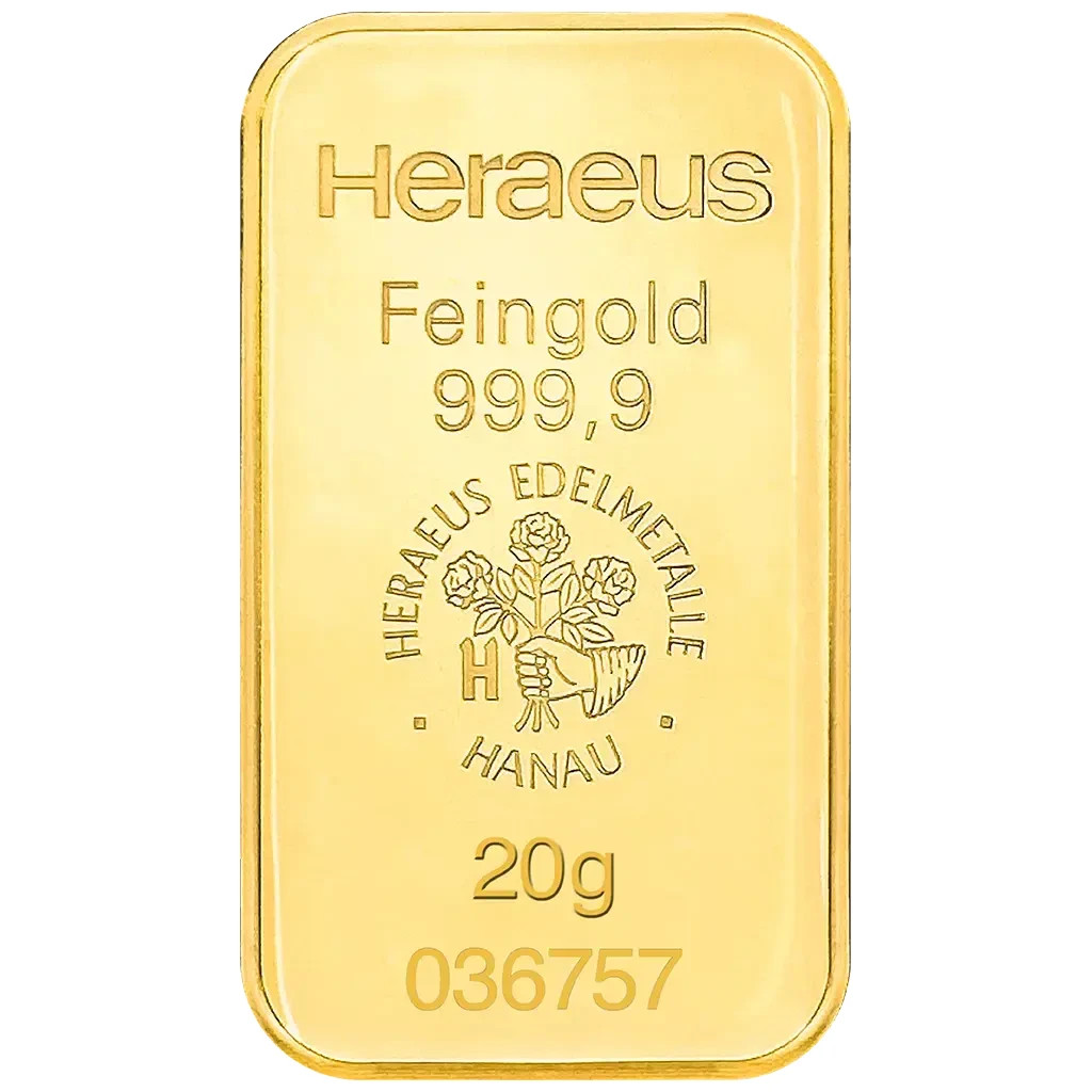 20 Gramm Goldbarren – 999,9 Gold – in Blisterkarte – Neuware – Heraeus