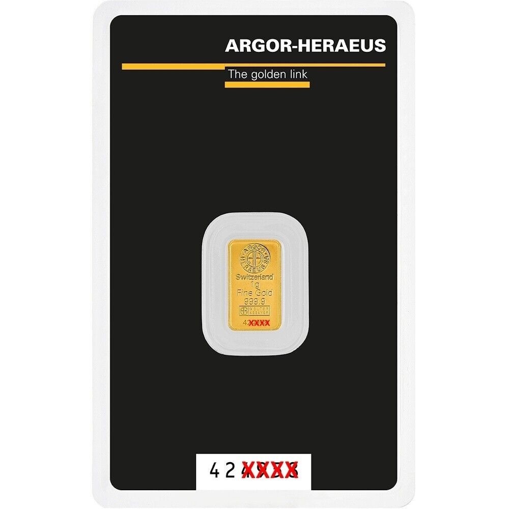 1 Gram Gold Argor Heraeus Bar 1 g .9999 Fine Gold – In Assay