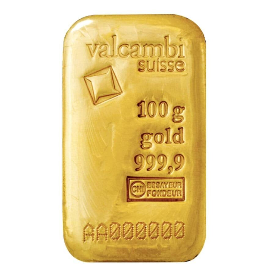 100 Gram Valcambi Suisse .9999 Fine Gold Bar – Cast