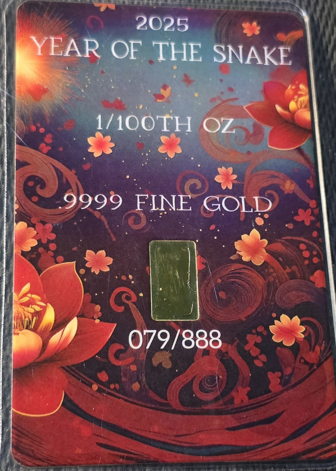 Scottsdale Mint 2025 Lunar Year of the Snake 1/100 oz Gold Bar in Card