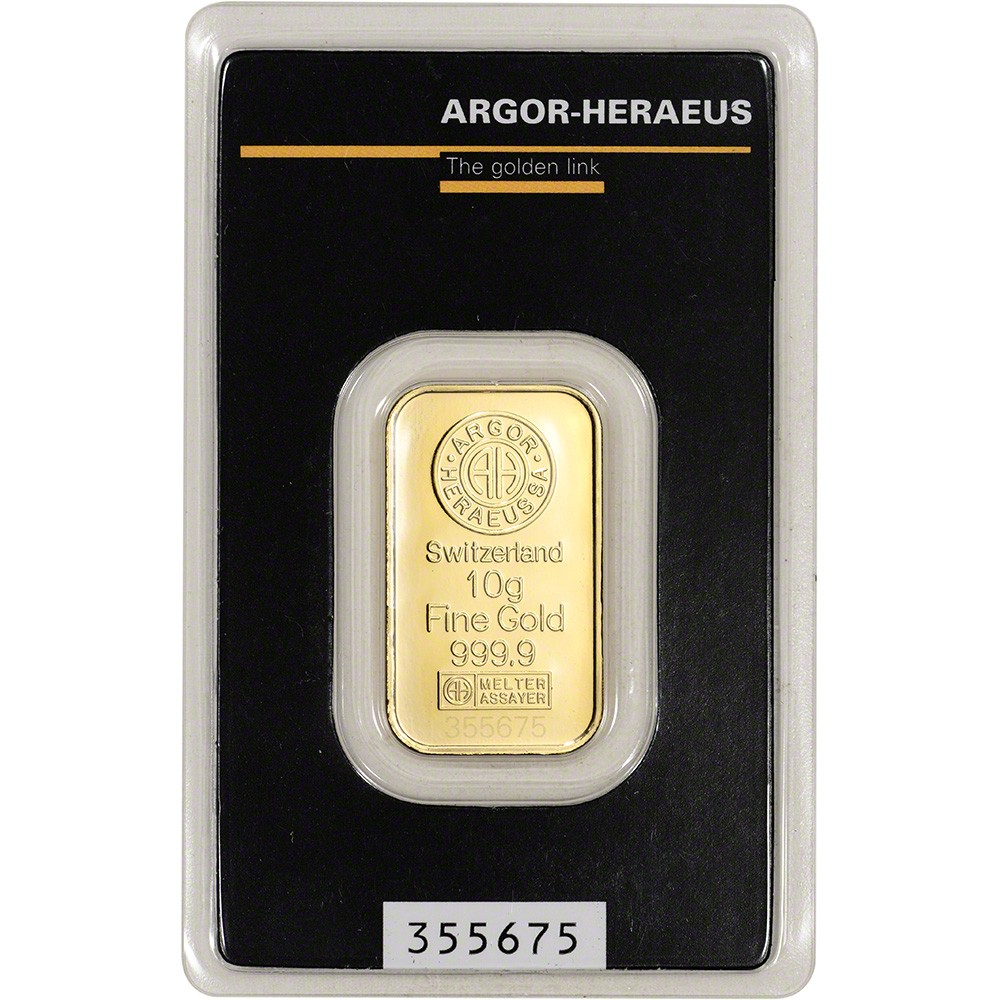 10 gram Gold Bar – Argor Heraeus – 999.9 Fine in Assay