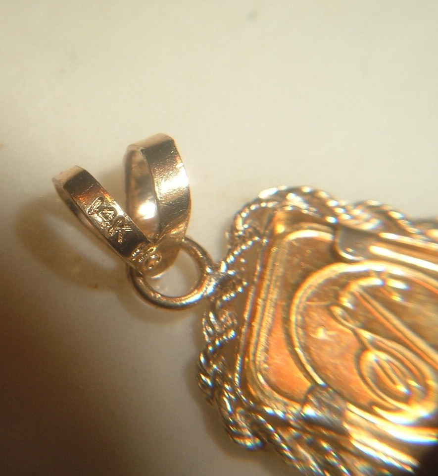 1 GRAM 24K .9999 FINE GOLD HEART BAR 14 KT ROPE BEZEL 4MM BAIL PENDANT 2.29g