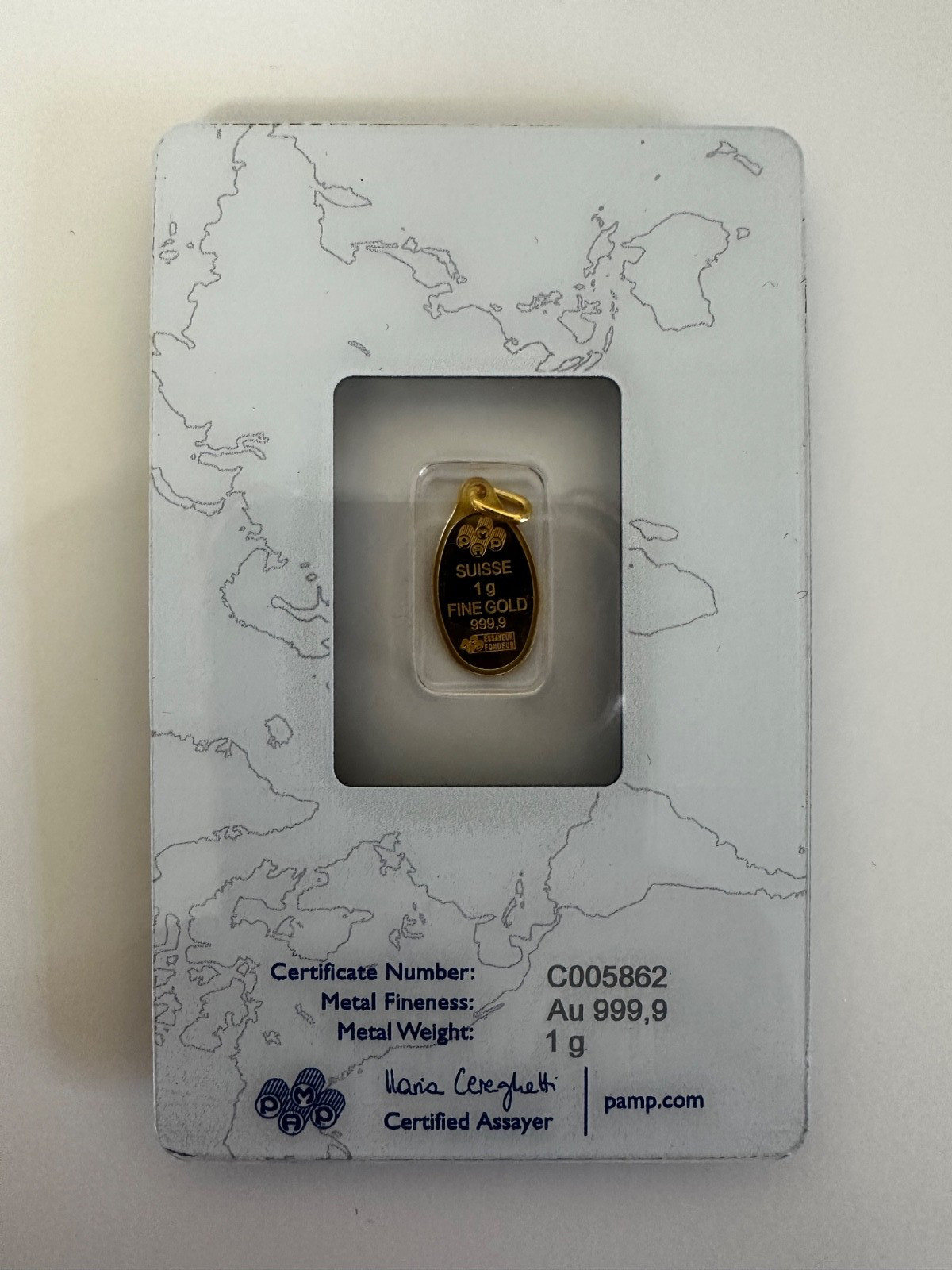 PAMP Suisse Rosa Pendant 1g Fine Gold 999.9 Goldbarren (1.15g Total Weight)