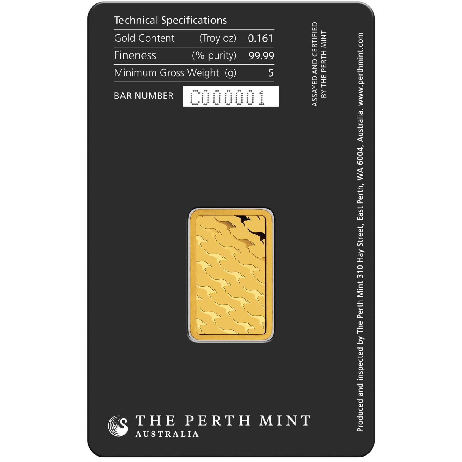 AUSTRALIA Perth Mint 5 Gram .9999 Pure Fine 24karat GOLD Bar