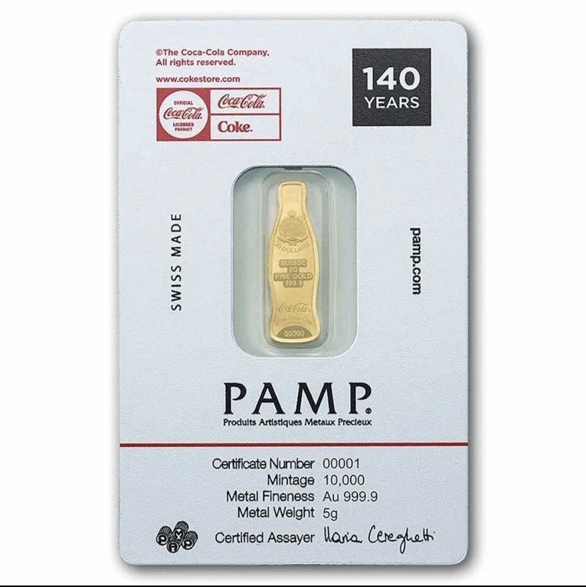 5 gram Gold Bar – PAMP Coca-Cola® Serial Number 2630-2634