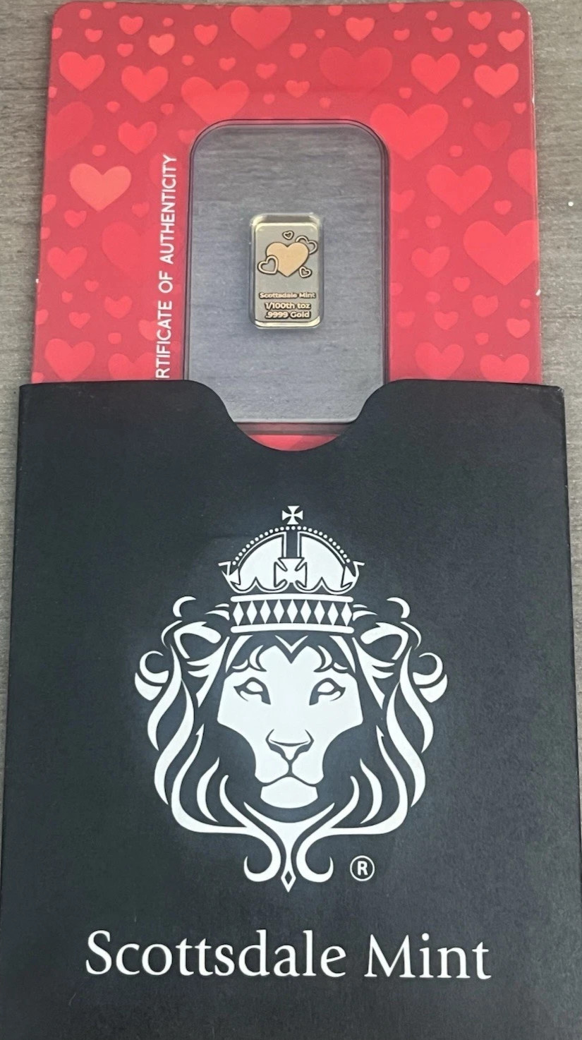Scottsdale Mint Love Themed 1/100 oz .9999 Gold Bar in Certi-Lock Card