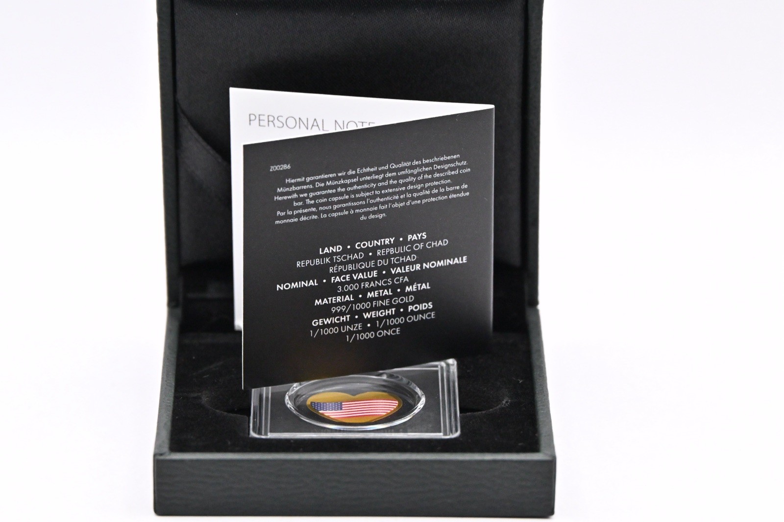 2025 FINE GOLD 1/1000oz Heart I Love You FROM THE REPUBLIC OF CHAD