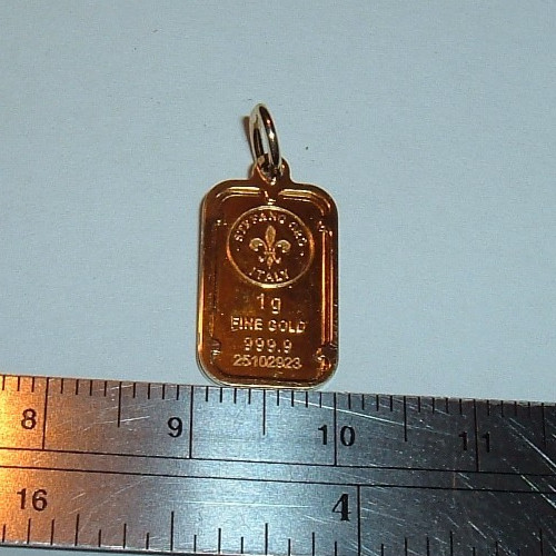24K STAFANO ORO ITALY 999.9 FINE GOLD BAR 14K GOLD BEZEL CHARM PENDANT 1.5 grams