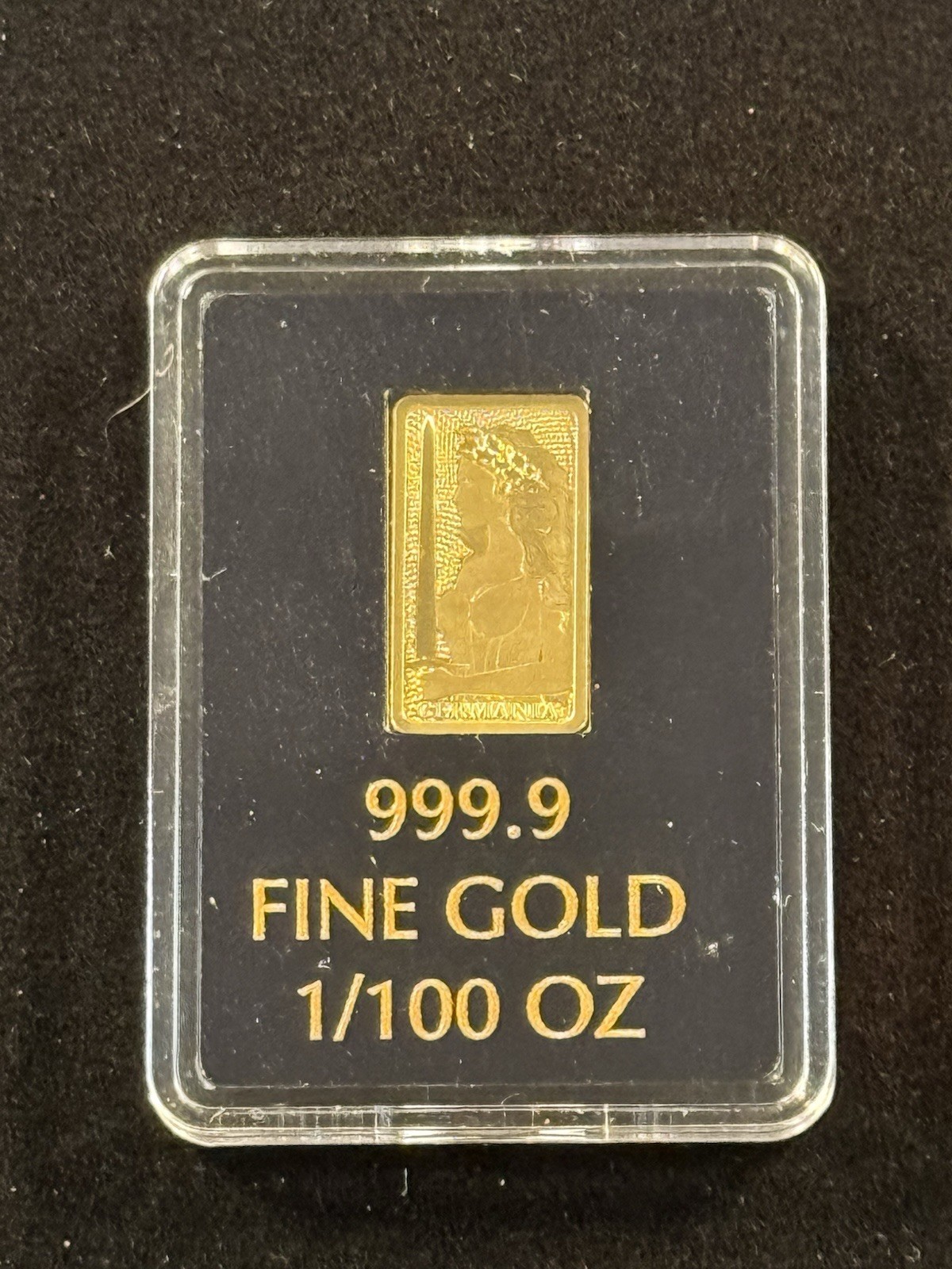 Germania Mint 1/100oz .999 Gold Bar In Holder Fractional Gold Item #531
