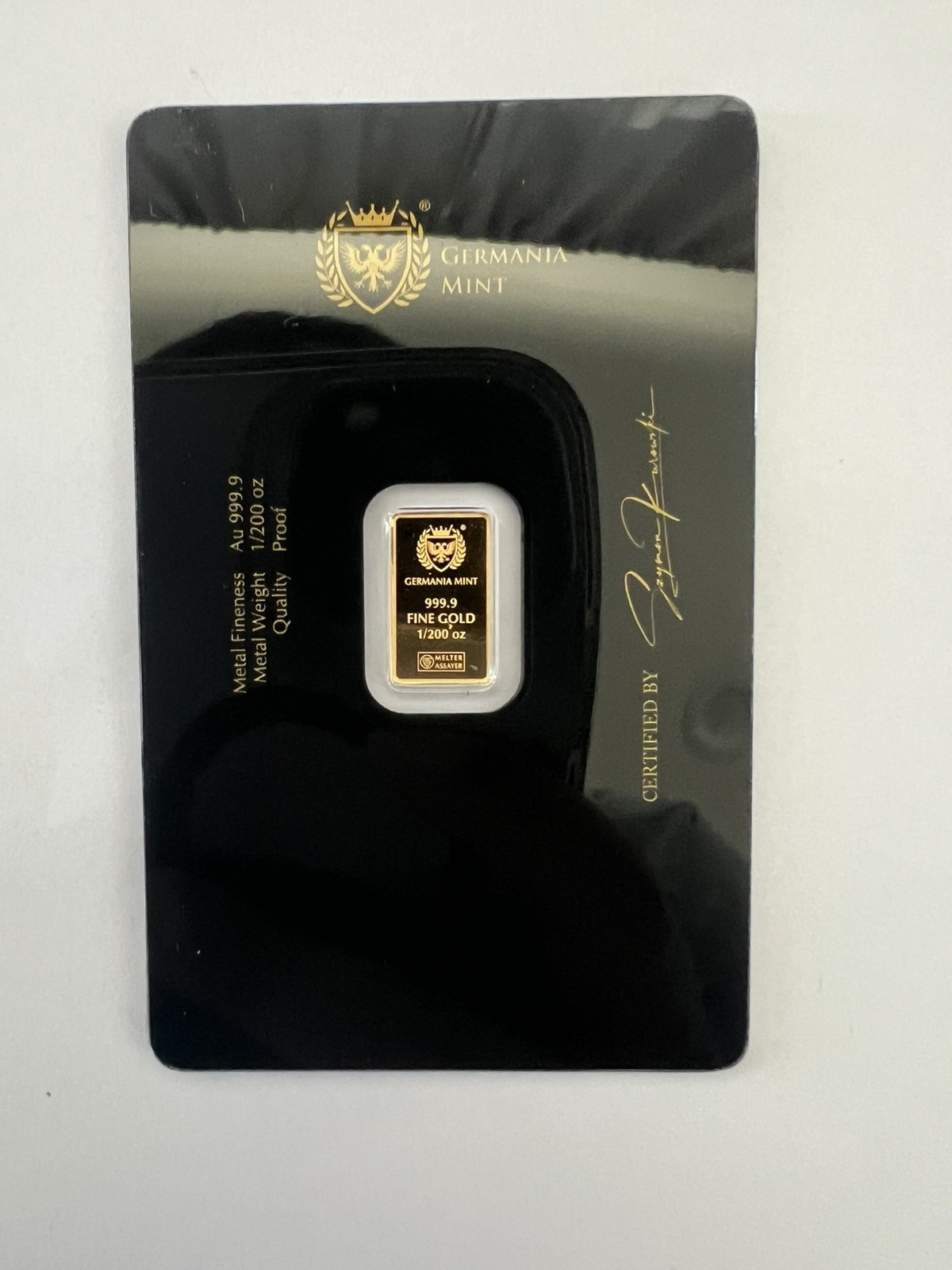 Germania Mint 1/200 oz .9999 Fine Gold Bar Limited Edition Collectible Card