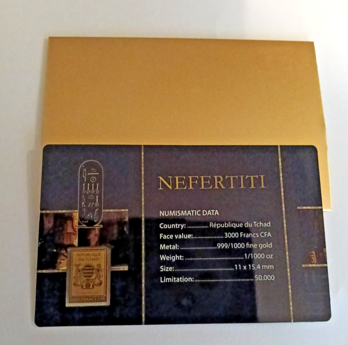 1/1000th oz Queen Nefertiti Gold coin card with free shipping