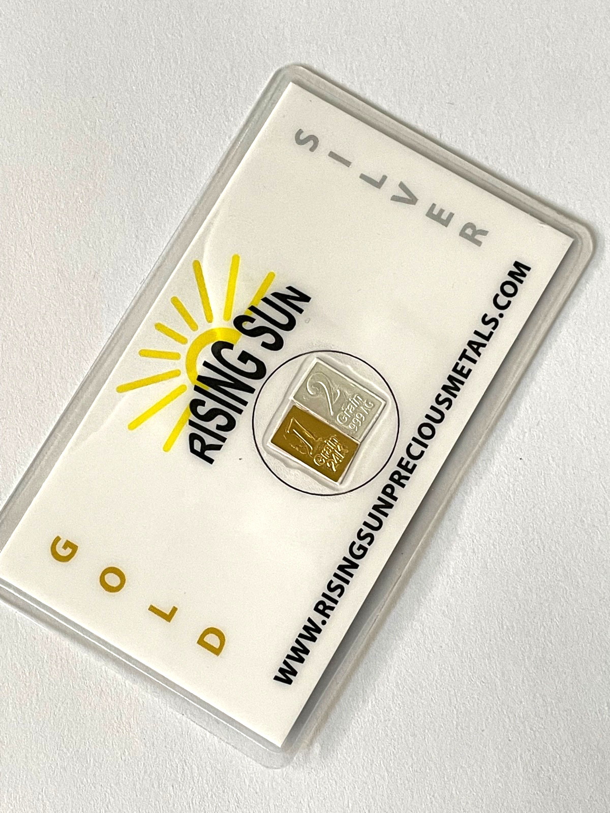 1- 24k Gold Bars and 1- Silver Bar sealed In card Rising Sun Precious Metals