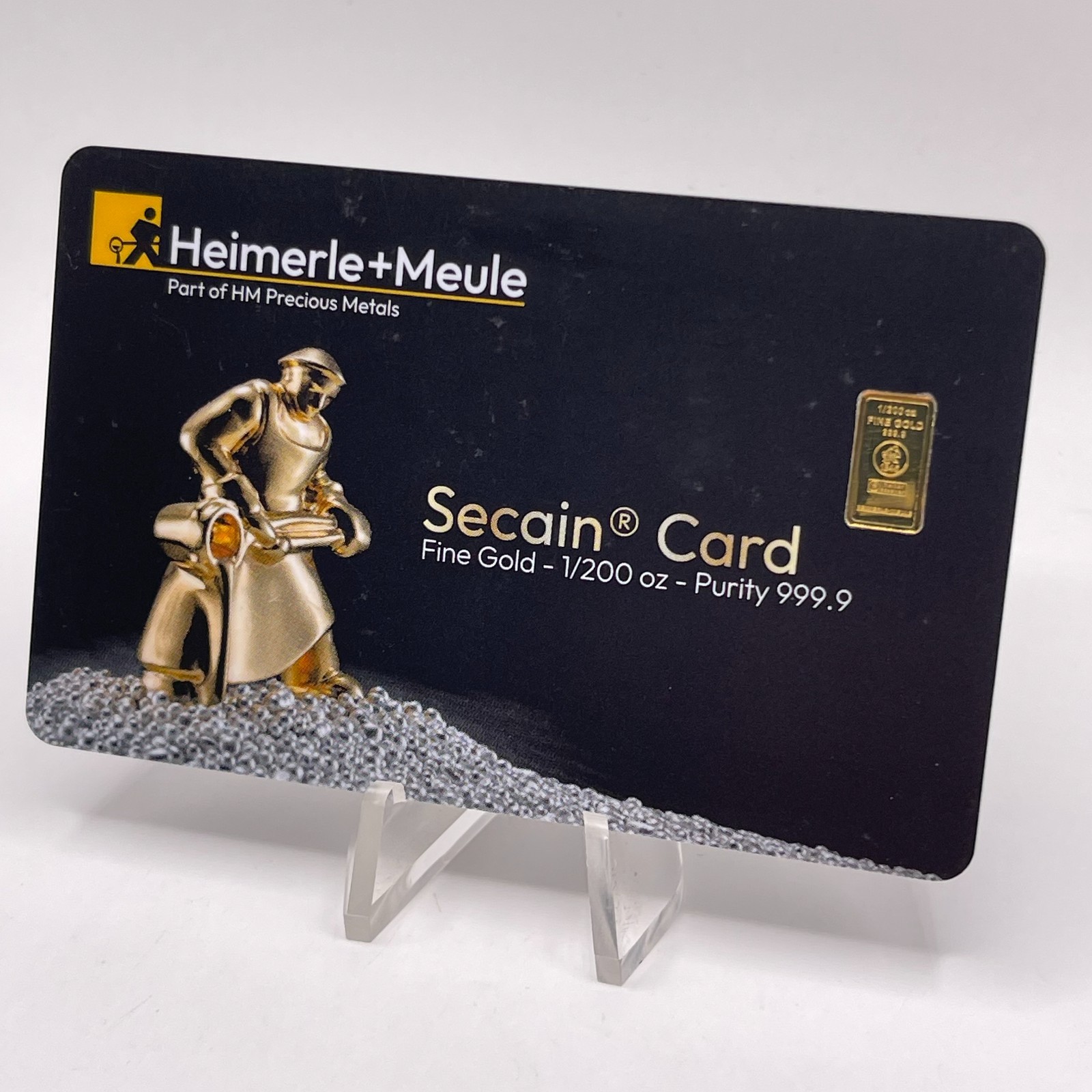 .9999 FINE GOLD 1/200TH TROY OZ BAR HEIMERLE+MEULE W/SECAIN ASSAY CARD SEALED