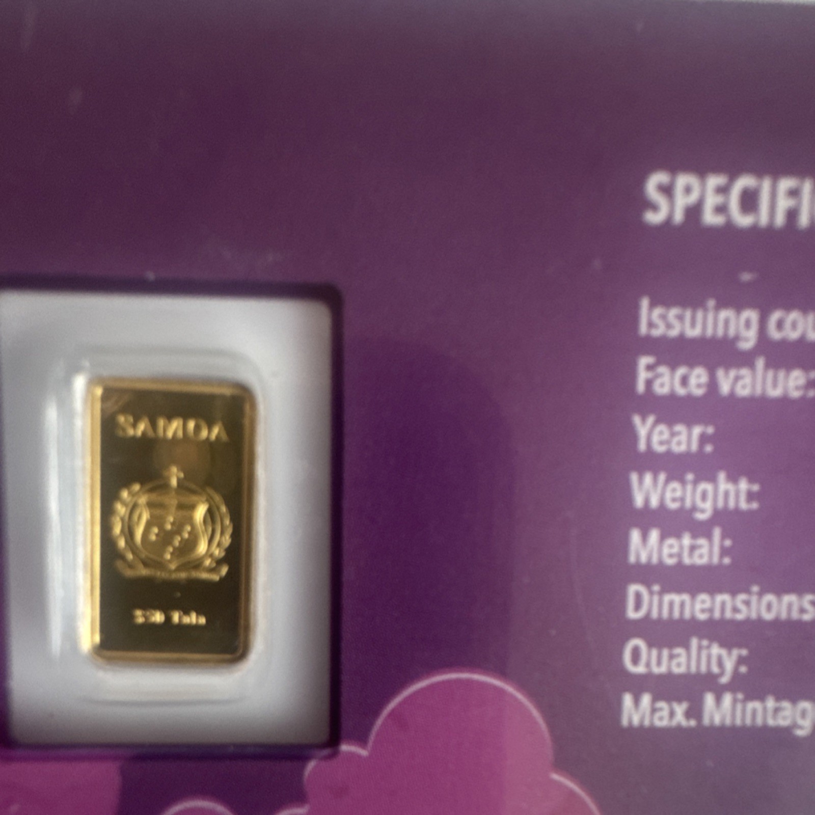 Samoa 2023 Guardian Angel Special Edition Gold Bar 0.5g .9999 Fine